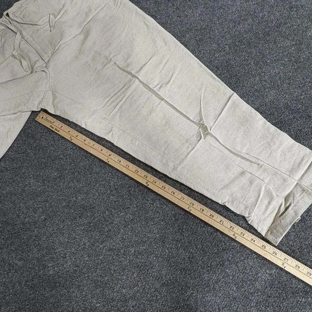 Cubavera Pants Mens 32x26 Beige Linen Blend Drawstring Elastic Waist Casual